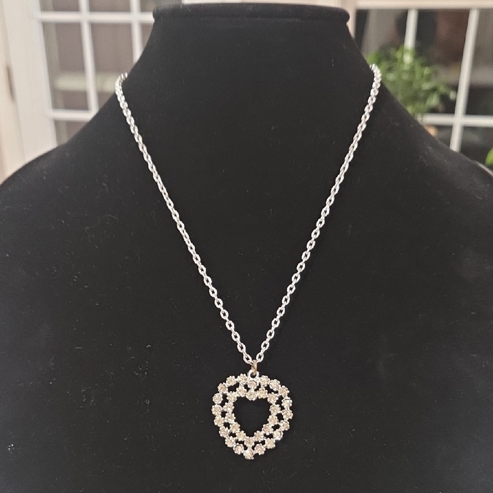 Vintage Double Heart Silver Necklace